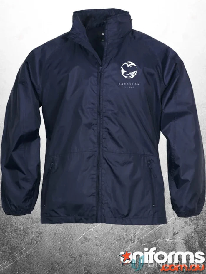 Navy blue DayDream EMB-W Splash Jacket with zippered pockets for workwear or uniforms
