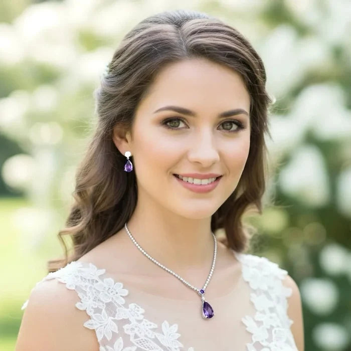 Wedding Jewelry - Purple Cubic Zirconia Bridal Jewelry Set