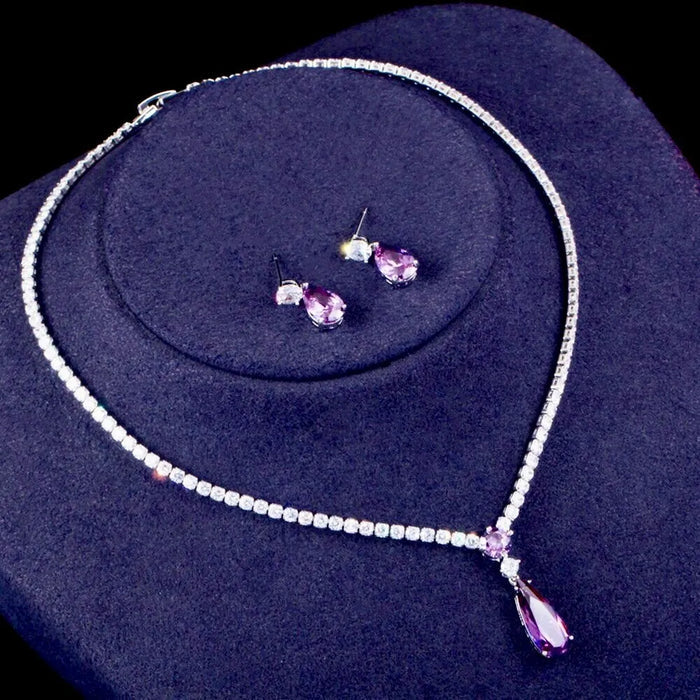 Wedding Jewelry - Purple Cubic Zirconia Bridal Jewelry Set
