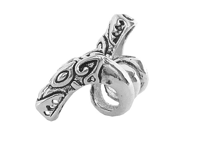 Double Headed Dragon Hair Bead - Sterling Silver Braid Jewelry front view
