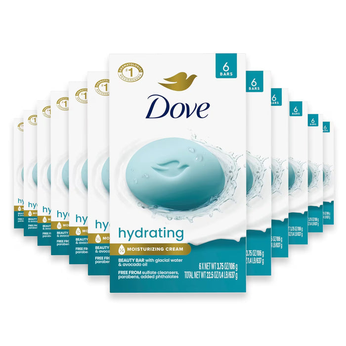 Dove - Beauty Bar Soap Hydrating Glacial Water and Avocado Oil, 3.75 oz - 6 Ct - 12 Pack