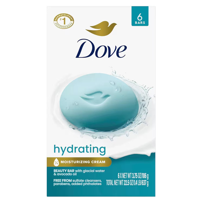 Dove - Beauty Bar Soap Hydrating Glacial Water and Avocado Oil, 3.75 oz - 6 Ct - 12 Pack