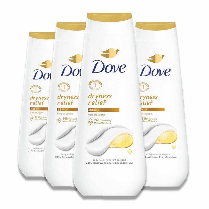 Dove - Body Wash Dryness Relief, Gentle Skin Cleanser, Jojoba Oil - 20 Oz - 4 Pack