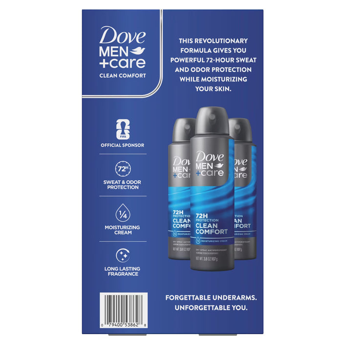 Dove Men+Care Clean Comfort Spray 3.8 oz - 3 Pack