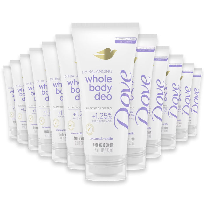 Dove Whole Body Deodorant Coconut Vanilla, 2.5 oz - 12 Pack