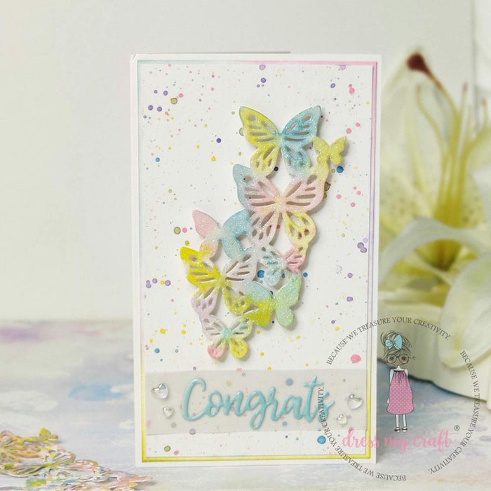 Dress My Craft - Water Droplet Embellishments - 8g -  Rainbow Heart Assorted. These beautiful water looking droplets gives a clear and transparent look! Available at Embellish Away located in Bowmanville Ontario Canada. Card by brand ambassador.