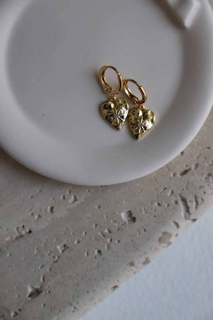 E1683G Gold Earrings-Starburst Heart Huggies