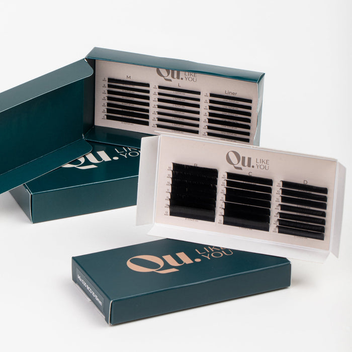 Eyelash Extensions Black (Mixed Length & Curl Set) – 2 Trays Set (5–9 mm & 10–13 mm) Qu.Like You