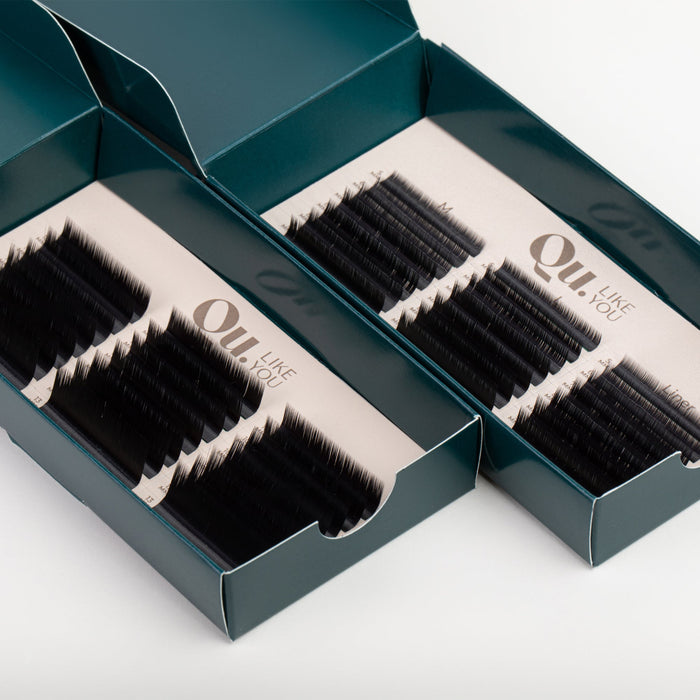 Eyelash Extensions Black (Mixed Length & Curl Set) – 2 Trays Set (5–9 mm & 10–13 mm) Qu.Like You