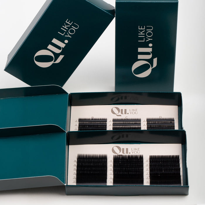 Eyelash Extensions Black (Mixed Length & Curl Set) – 2 Trays Set (5–9 mm & 10–13 mm) Qu.Like You