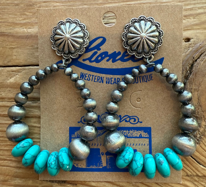 Fashion Navajo Pearl & Turquoise Drop Earrings
