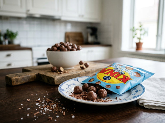 Fazer Kina Blå Salty Snacks (Puffar) 140g – Swedish chocolate-coated salty puffed corn candy bag