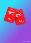 Two red Webjet gift cards for a $100 flight voucher, perfect for travel and workwear fans