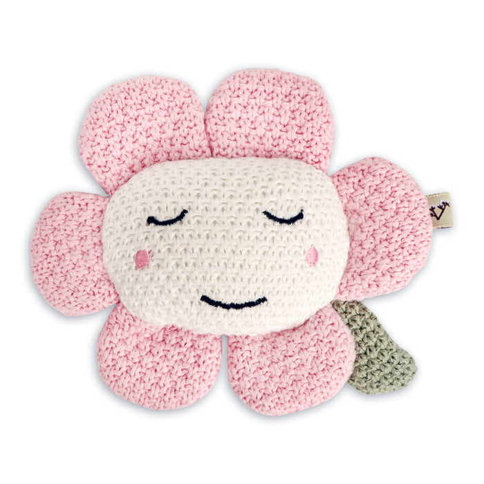 Flower Pointelle Knit Baby Blanket & Flower Rattle Toy Gift Set (Organic Cotton)