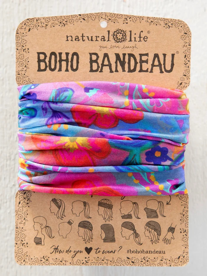 Full Boho Bandeau® Headband - Neon Blue Pink-view 1