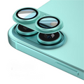 Teal Coconut Lane camera lens cover on a mint green smartphone with dual rear cameras, shown in close-up.