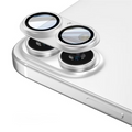 White smartphone with Coconut Lane camera lens cover protecting the rear cameras.