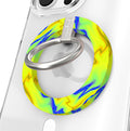 Full Voltage psychedelic marble MagSafe phone grip ring with neon lime green yellow and electric blue liquid swirls compatible with iPhone and Samsung