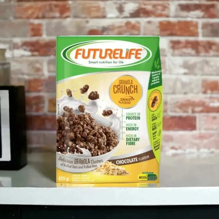 Futurelife Crunch Cereal Chocolate 425g box with nutritious ingredients and chocolate flavor