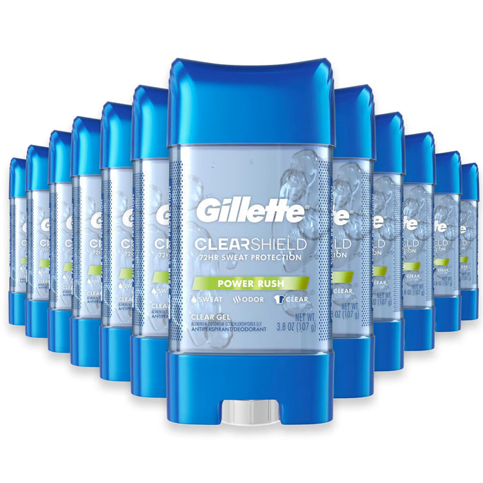 Gillette Clear Gel Antiperspirant Deodorant, Power Rush, 3.8 oz - 12 Pack