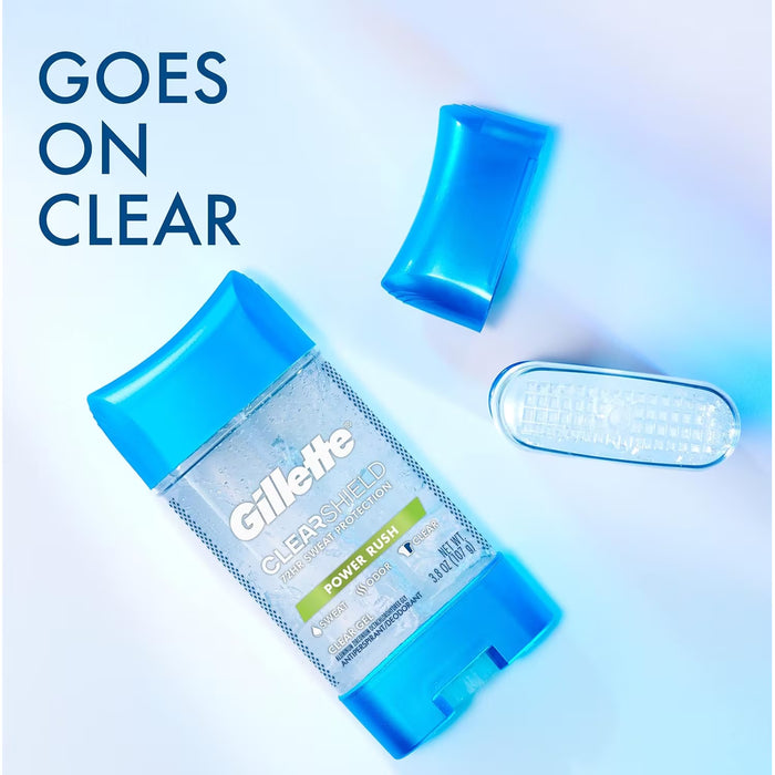 Gillette Clear Gel Antiperspirant Deodorant, Power Rush, 3.8 oz - 12 Pack