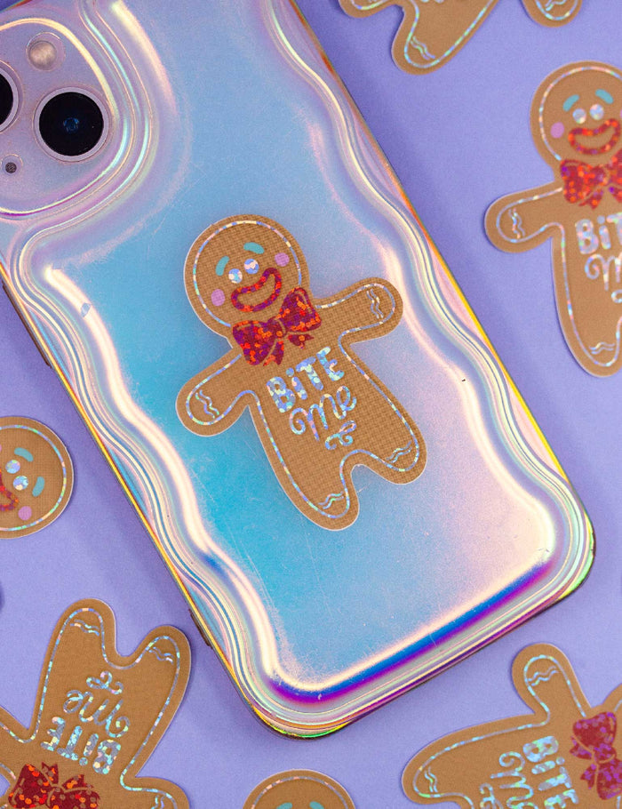 Gingerbread Bite me glitter sticker