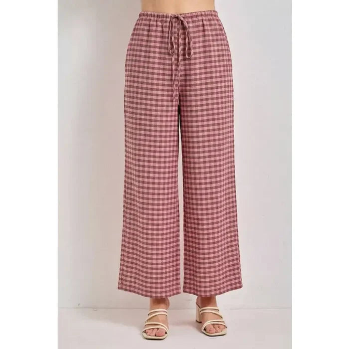 Gingham Print Drawstring Pants