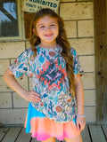 Girls Horse Printed Short Sleeve Shirt