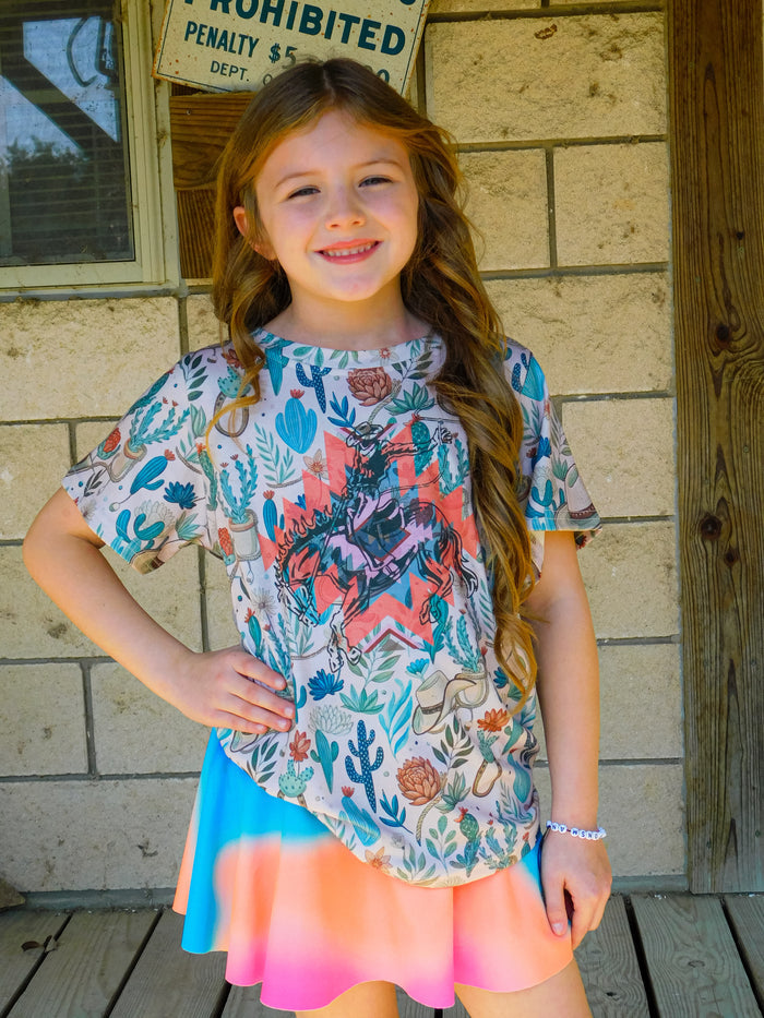 Girls Horse Printed Short Sleeve Shirt