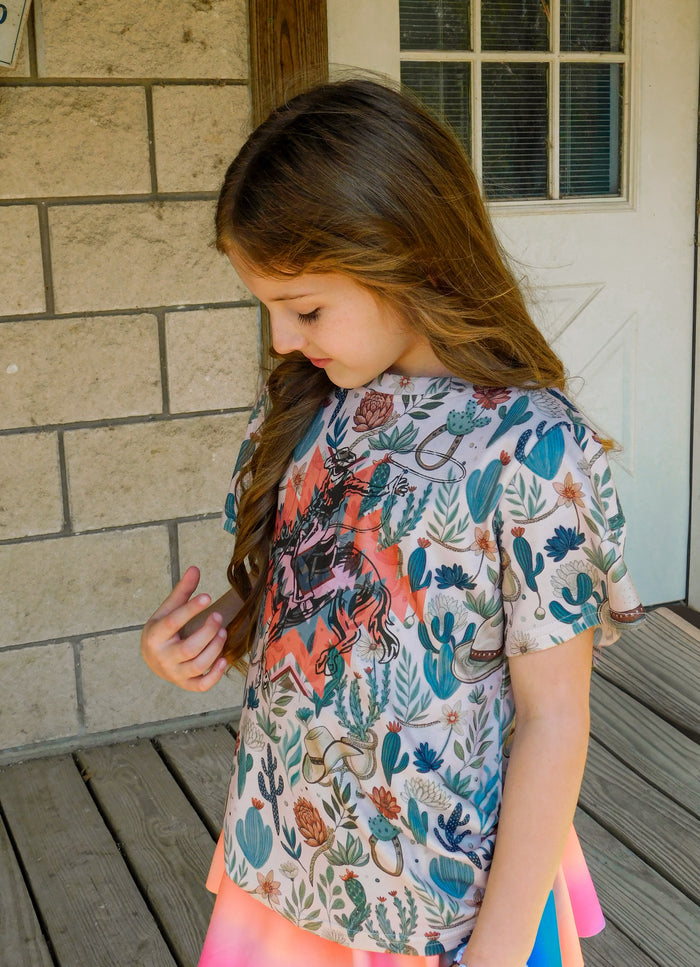 Girls Horse Printed Short Sleeve Shirt