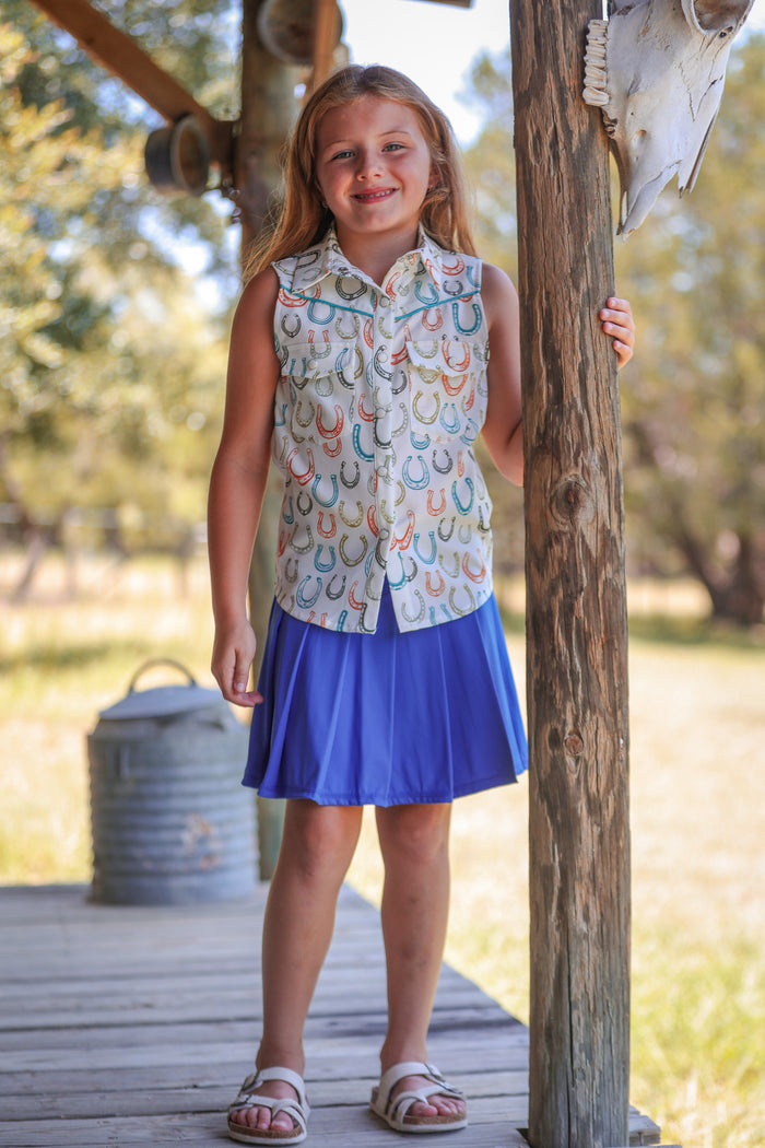 Girls Ivory Horse Shoe Pearl Snap