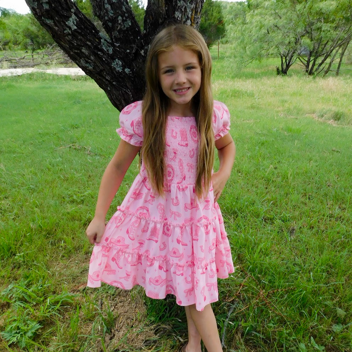 Girls Pink Boots Ruffled Dress