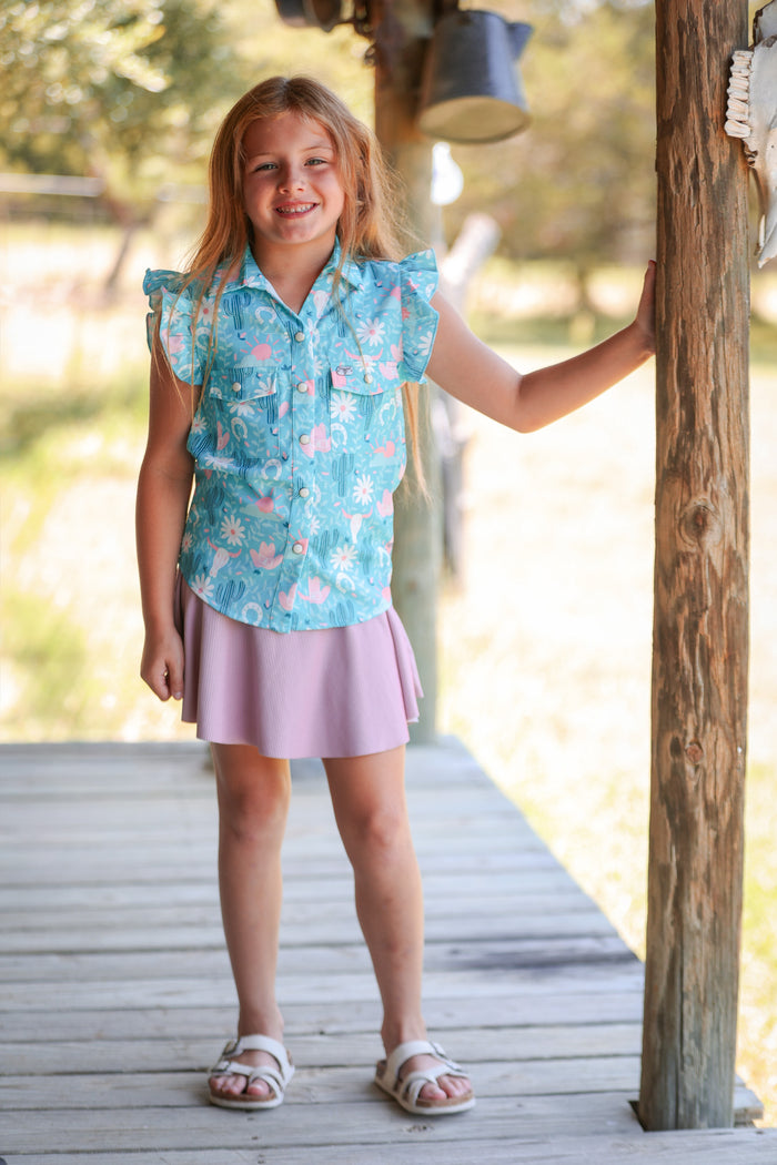 Girls Western Boot Print Button Up