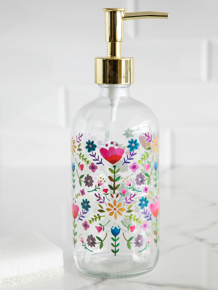 Glass Soap Pump|Floral Border-view 1