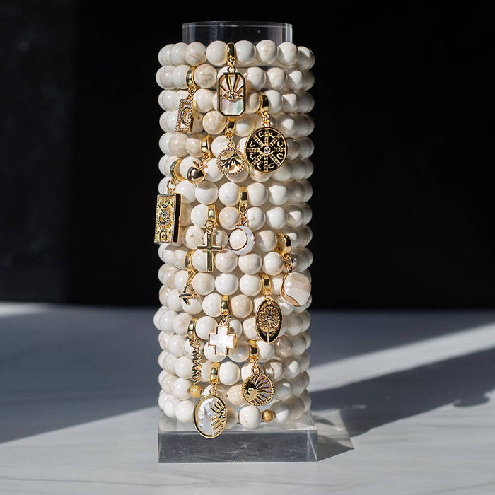 Gold Charm-Moon CZ and Mother of Pearl