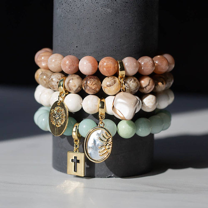 Gold Charm-Moon CZ and Mother of Pearl
