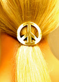 Model wearing Peace Sign Hair Hook Gold - Stylish Ponytail Holder Boho Accessory