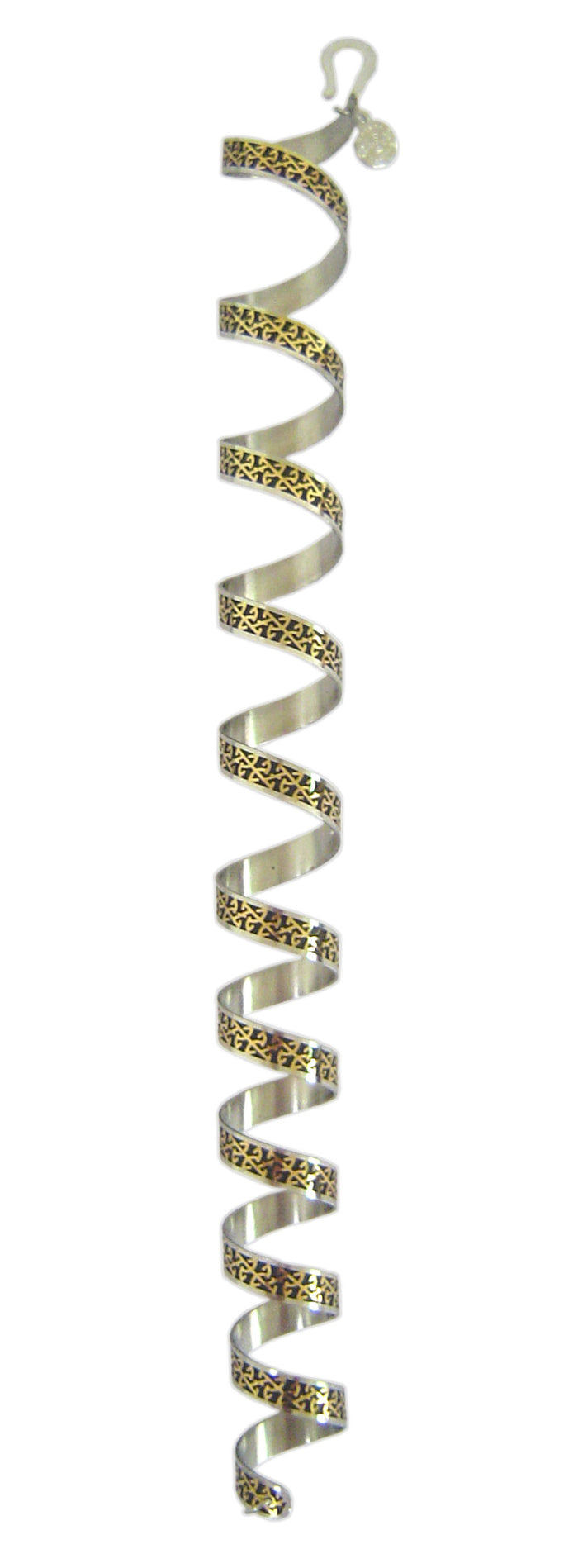 12-inch gold Celtic eternity ponytail wrap hair accessory with engraved knot pattern spiral, front view