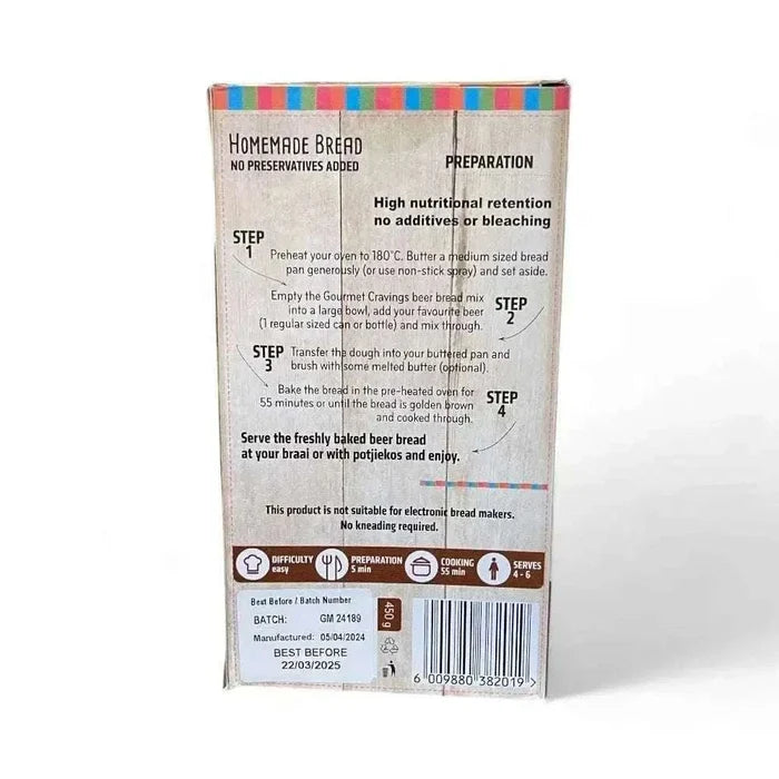 Gourmet Pre-Mix Beer Bread Biltong flavour 450g with stone-ground flour and beef biltong
