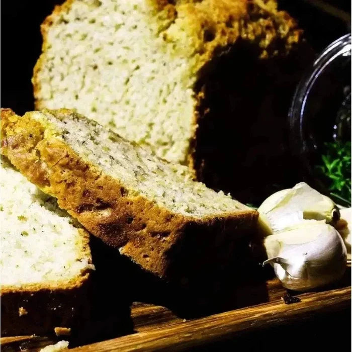 Gourmet Pre-Mix Beer Bread Garlic and Herb flavour 450g package with natural ingredients and easy baking instructions