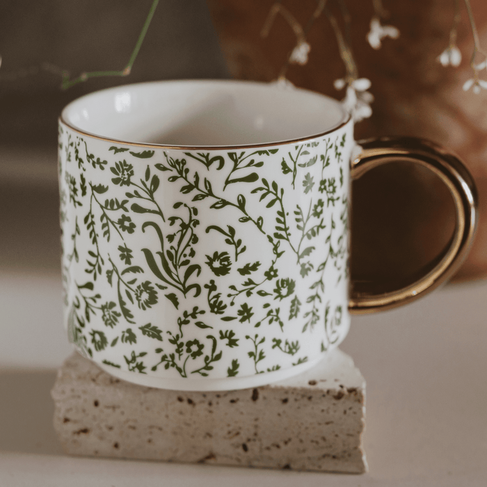 Green Ditsy Floral 14 oz Coffee Mug - Olita Gifts & Goods