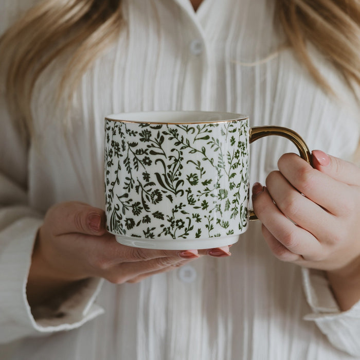 Green Ditsy Floral 14 oz Coffee Mug - Olita Gifts & Goods