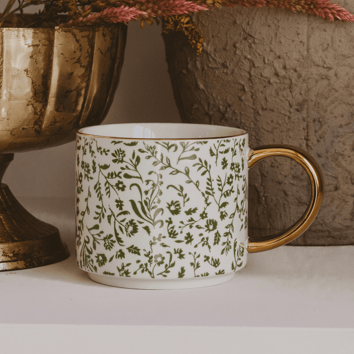 Green Ditsy Floral 14 oz Coffee Mug - Olita Gifts & Goods
