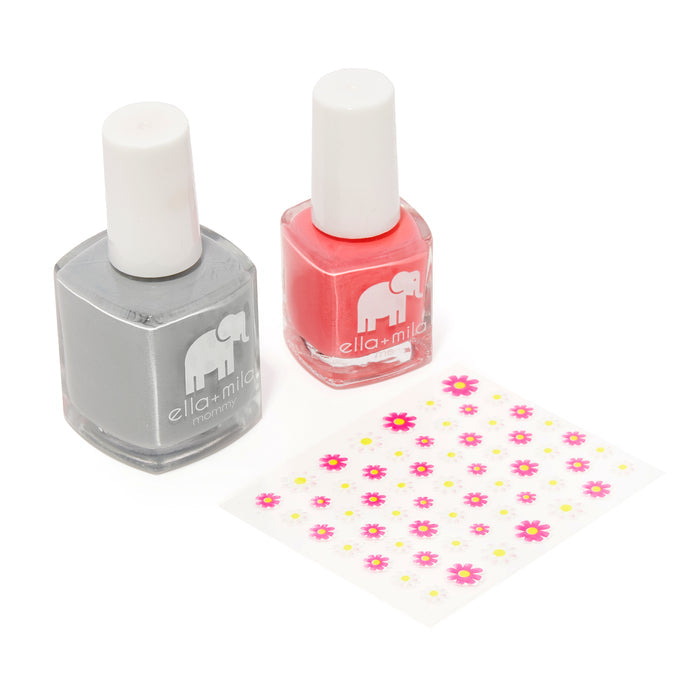 Mommy & Me Grey Skies + Ella's Pick set with flower nail stickers