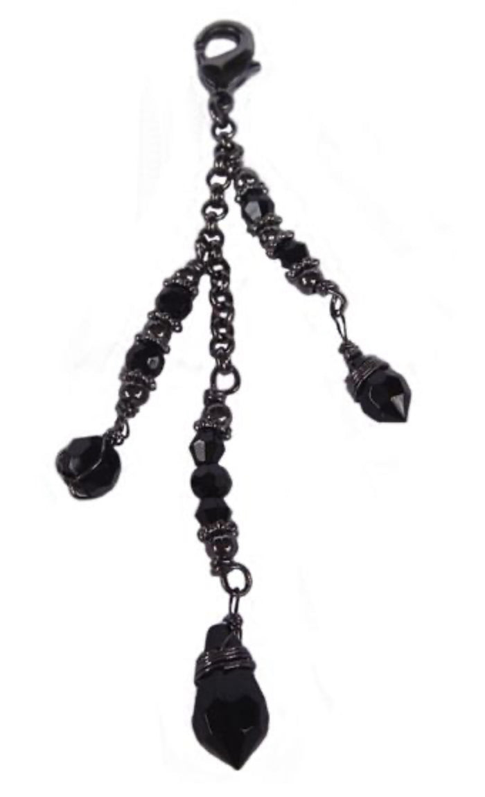 Gun Black Crystal Bead Charm for 6" Gun Black Spiral Ponytail Wraps – Front View