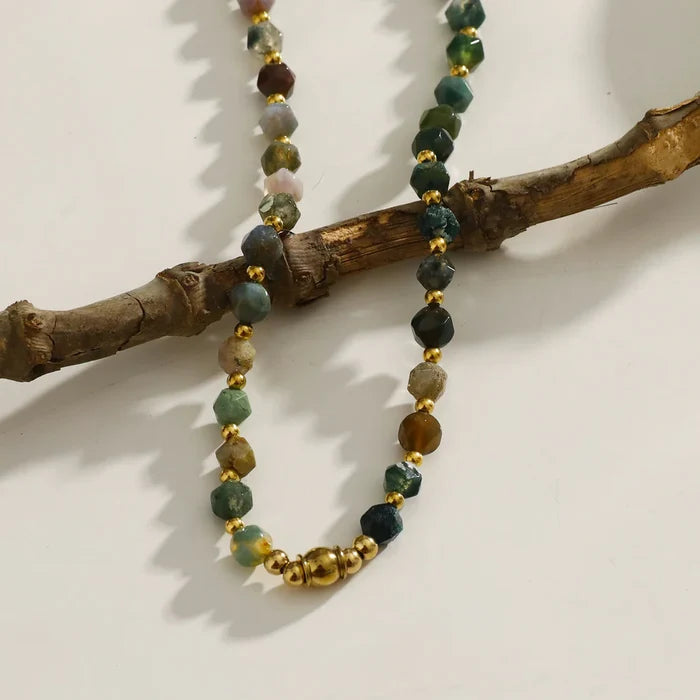 HACKNEY NINE JULIETA Indian Agate Stones & Gold Beaded Chain Necklace