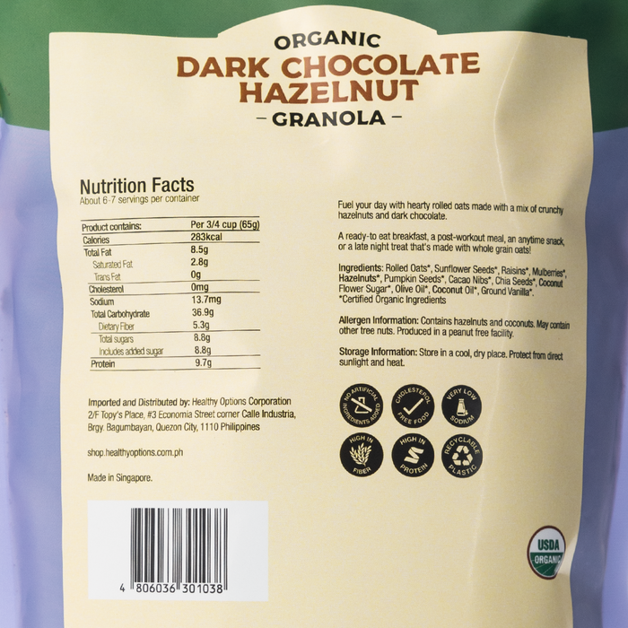 Healthy Options Organic Dark Chocolate Hazelnut Granola 397g