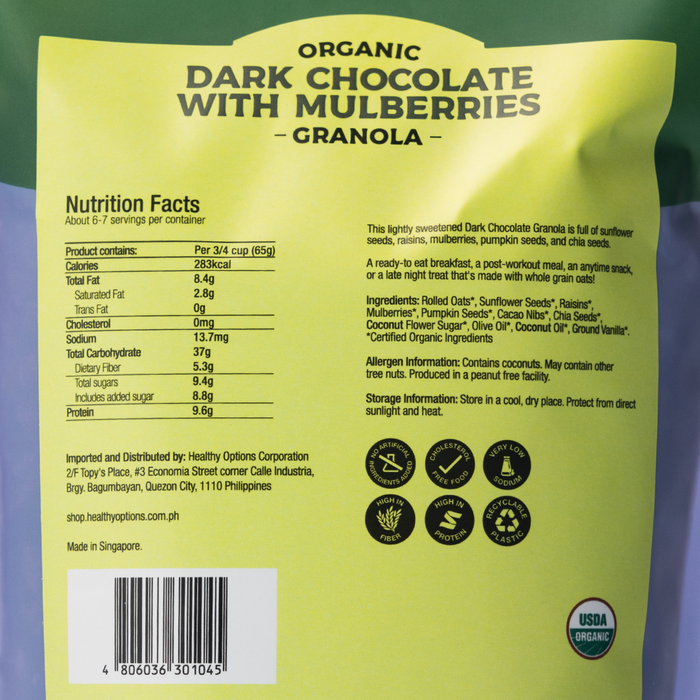Healthy Options Organic Dark Chocolate with Mulberries Granola 397g