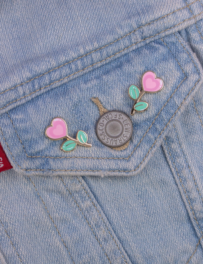 Heart flower enamel pin