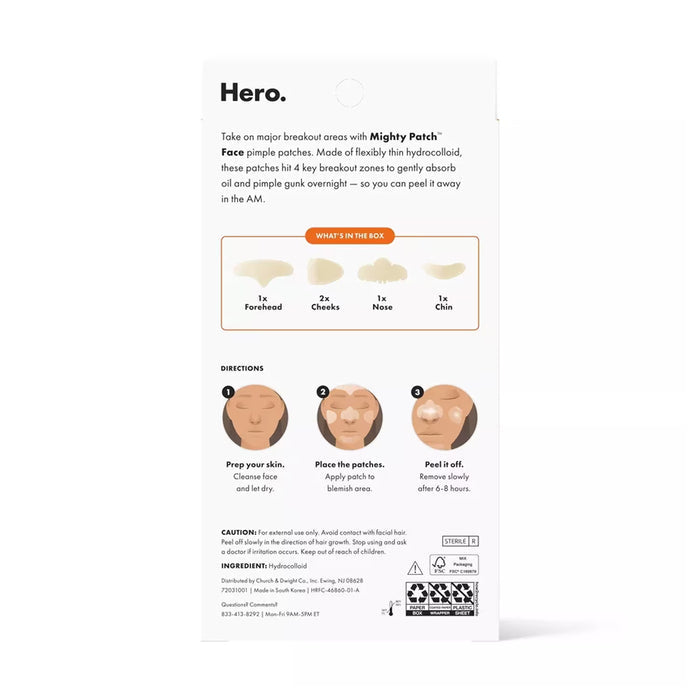Hero Cosmetics Mighty Patch Face XL Hydrocolloid Acne Patches, 5 Ct - 24 Pack
